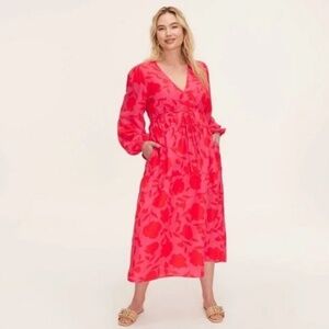 Kate Spade NY x Target Pink & Red Classic Rose Linen Long Sleeve Maxi Dress Sz S